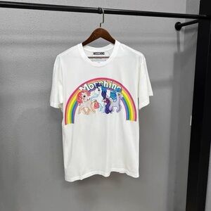 🚩steal Moschino White T-Shirt with Rainbow Print